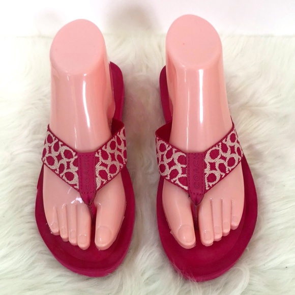 Coach Jessalyn Thong Flip Flop Sandals Women's 6.5B Fuchsia Hot Pink Monogram - Picture 3 of 10